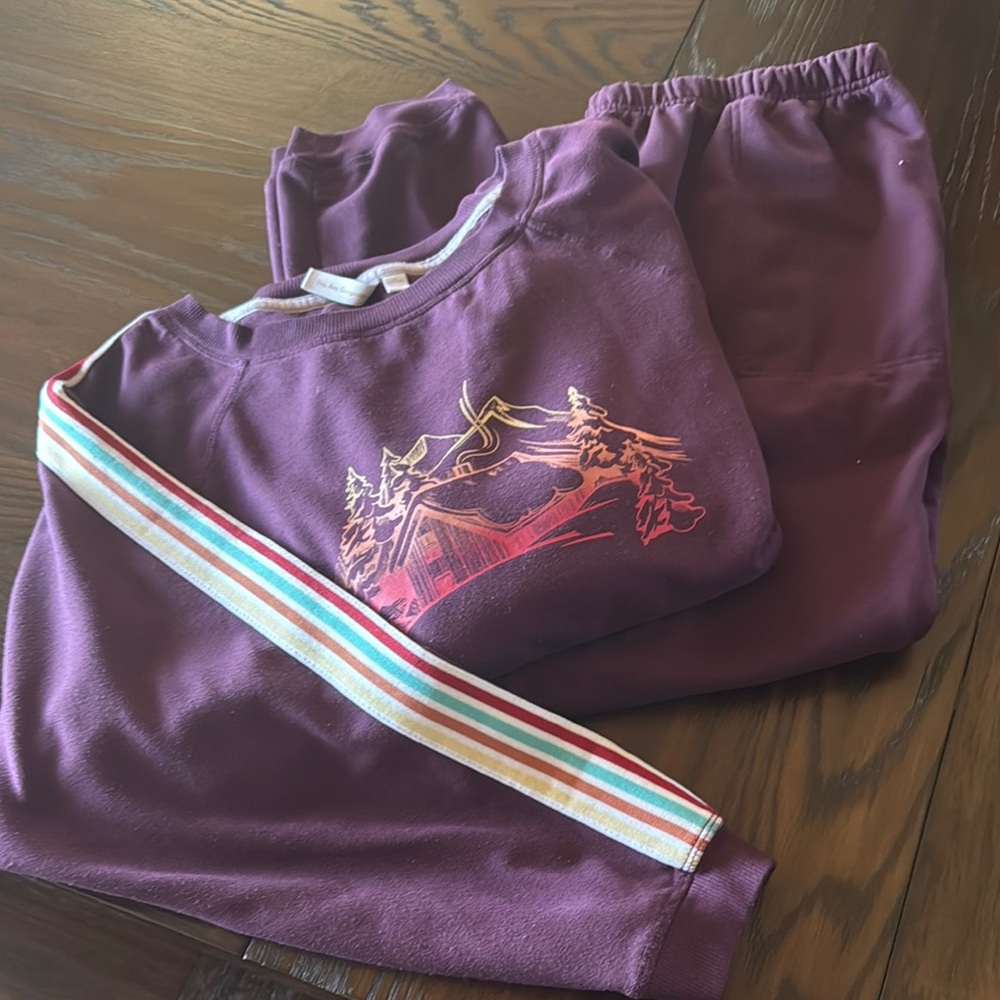Purple Pajama Bottoms with Graphic Design and Rainbow Stripe